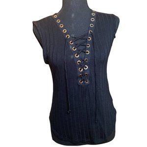 Sans Souci | Black Lace-Up Top